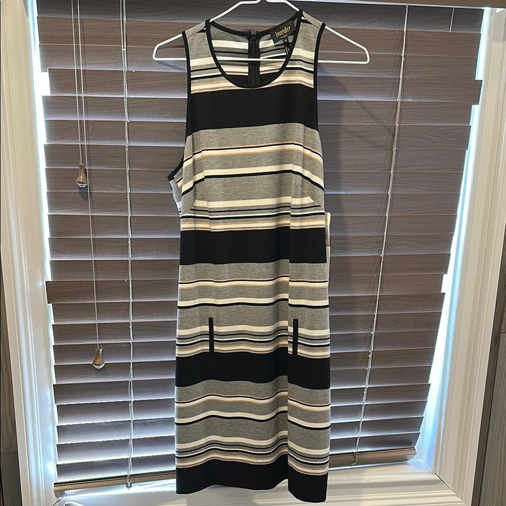 Laundry by Shelli Segal Black and Gray Striped Women's Dress